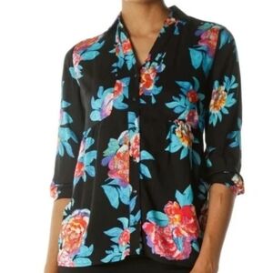 Maeve Woodland Walk Black Floral Button Down Blouse  Size 12